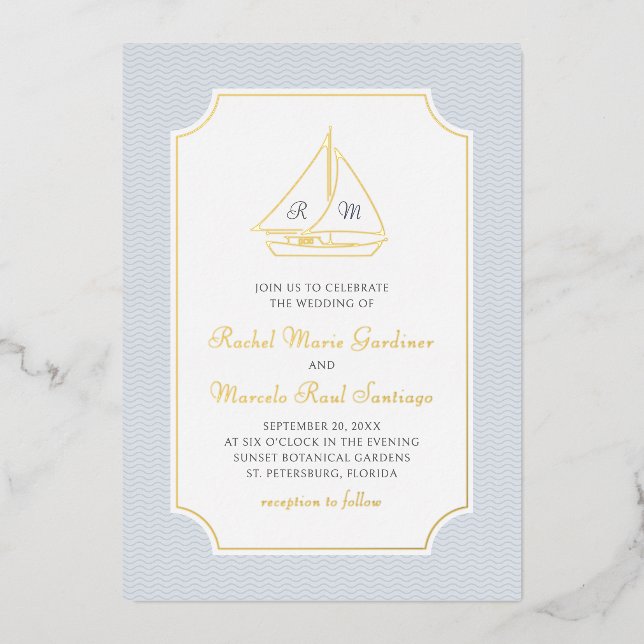 Invitation En Aluminium Nautical Sailboat Minimalist Preppy Wedding (Recto)