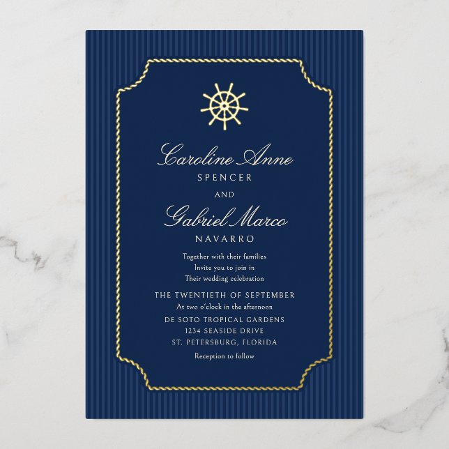 Invitation En Aluminium Nautical Ship Wheel Wedding (Recto)