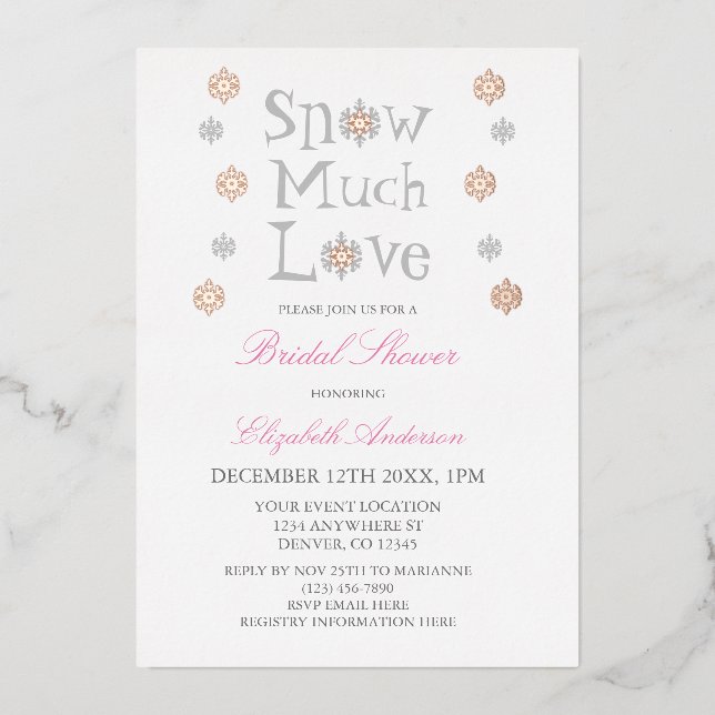 Invitation En Aluminium Neige beaucoup d'amour Fête des mariées d'hiver de (Recto)