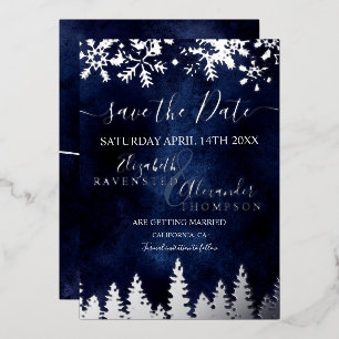 Invitation En Aluminium neigeux pin marine bleu Noël Enregistrer la date