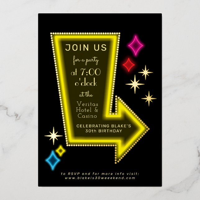 Invitation En Aluminium Neon Marquee Arrow Party (Recto)