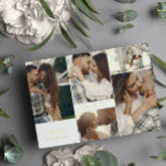 Invitation En Aluminium Nettoyer les initiales et les photos modernes Enre<br><div class="desc">Double face enregistrer la carte de date avec un collage propre de cinq photos sur un côté avec vos initiales et la date mariage en feuille d'or, et une photo plus grande sur l'autre avec plus d'informations sur votre mariage. Moderne enregistrez la carte de date avec un design minimaliste, des...</div>