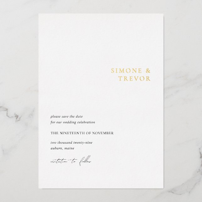 Invitation En Aluminium Nettoyer Noir et Blanc Mariage moderne Enregistrer (Recto)