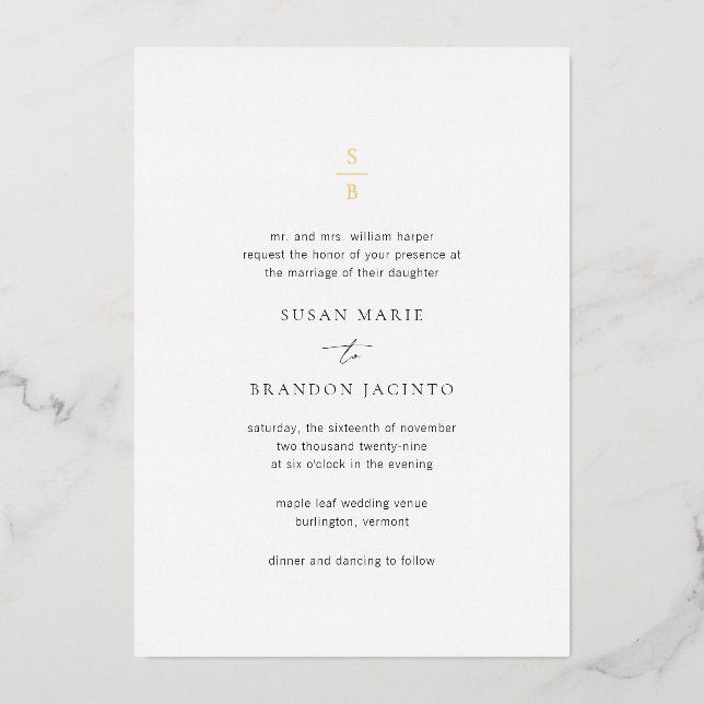 Invitation En Aluminium Nettoyer noir et blanc Monogramme Mariage moderne (Recto)
