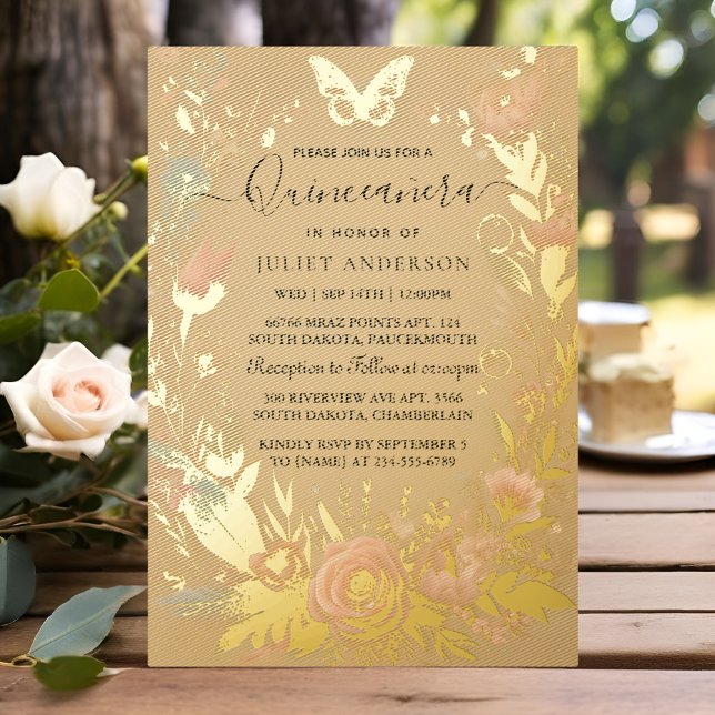 Invitation En Aluminium New Pastel Font Dusty Glam Rose Gold Quinceanera (Créateur téléchargé)
