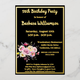 Invitation En Aluminium N'importe quel âge Anniversaire Noir VRAI Or