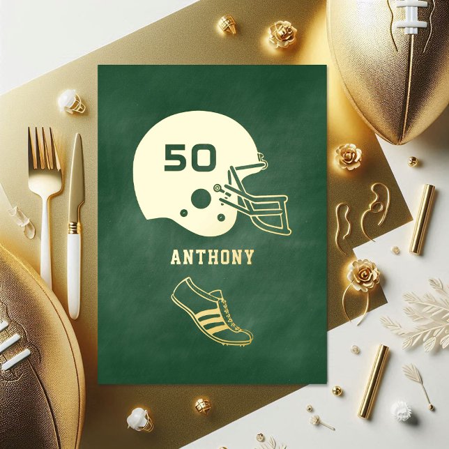 Invitation En Aluminium N'importe quel âge Green et Gold Football fête d'a (Any Age Green and Gold Football Birthday Party Foil Invitation)