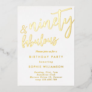 Invitation En Aluminium Ninety et fabuleux or foiled anniversaire
