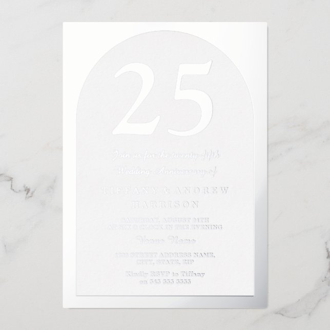 Invitation En Aluminium Noces d'argent 25 ans de mariage (Recto)