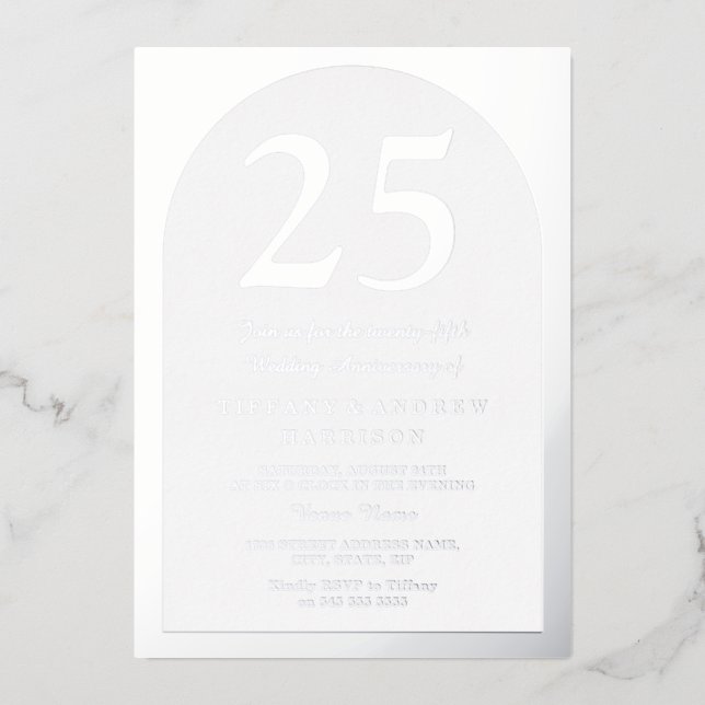 Invitation En Aluminium Noces d'argent 25e anniversaire de mariage Argent (Recto)