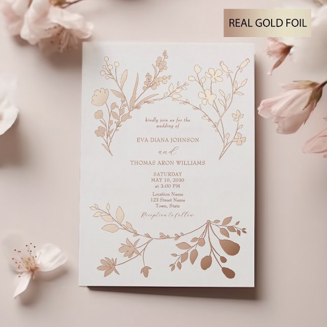 Invitation En Aluminium Noces de fleurs d'or (Créateur téléchargé)