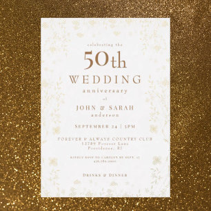 Invitation En Aluminium Noces d'or 50 ans de mariage Fleurs dorées