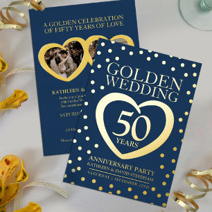 Invitation En Aluminium Noces d'or 50ème fête bleu or