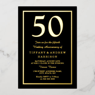 Invitation En Aluminium Noces d'or et de noir 50e anniversaire de mariage 