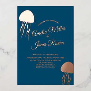 Invitation En Aluminium Noces Navy JellyFish Or Pressé