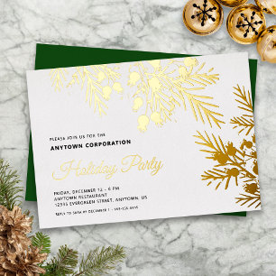 Invitation En Aluminium Noël À feuillage persistant Gold Foil Office Fête