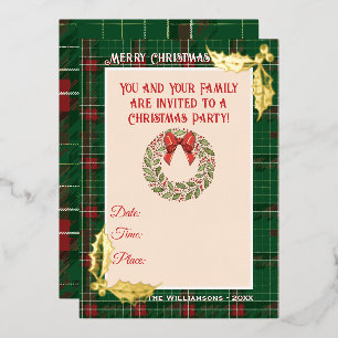 Invitation En Aluminium Noël en vert avec rouge