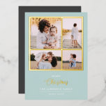 Invitation En Aluminium Noël est l'or | Mint Modern 4 vacances photo<br><div class="desc">Ce design de vacances simple et élégant comprend quatre de vos photos personnelles préférées et le mot "Noël" en texte manuscrit avec effet de feuille d'or réel sur un arrière - plan de couleur menthe propre Minimal et élégant avec collage photo et effet brillant luxe, ce design est impressionnant et...</div>