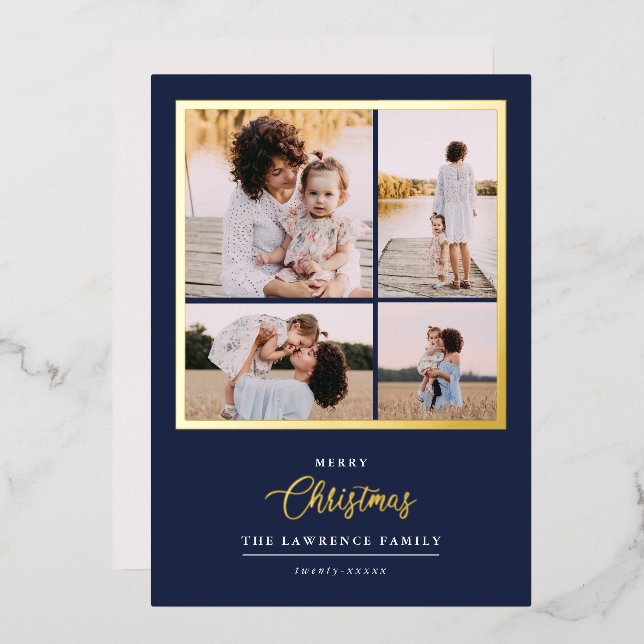 Invitation En Aluminium Noël est l'or | Mint Modern 4 vacances photo (Recto/Verso)