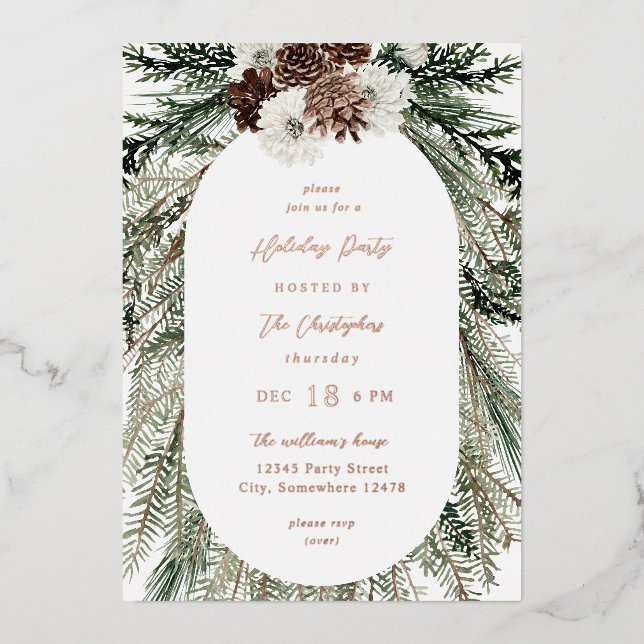 Invitation En Aluminium Noël Fleur Blanche et Sapin (Recto)