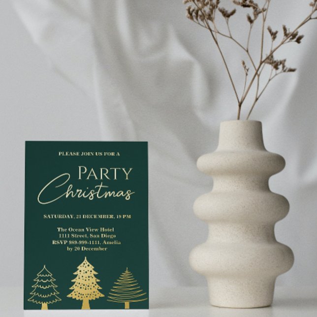 Invitation En Aluminium Noël Gold Green Trees Moderne (Créateur téléchargé)
