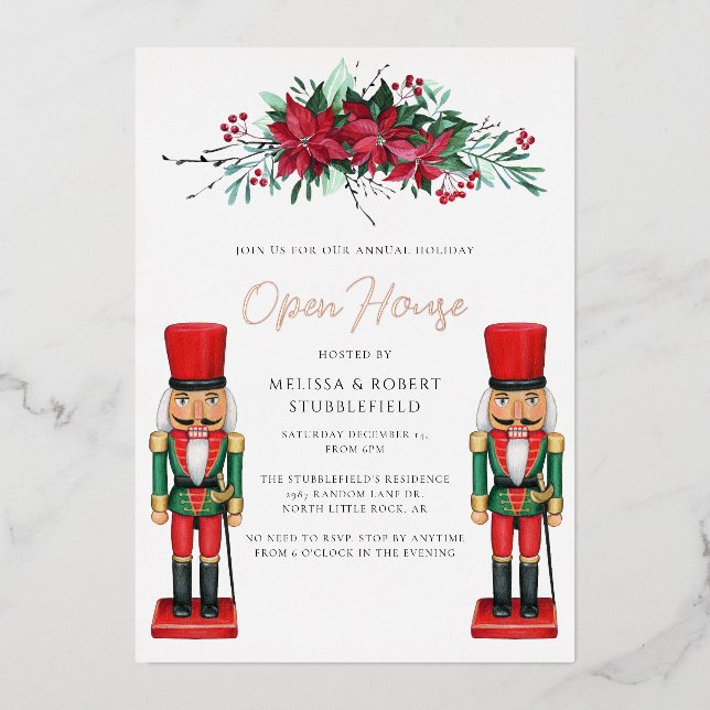 Invitation En Aluminium Noël Jeu Botanique Jouet Nutcracker Rose Or (Recto)