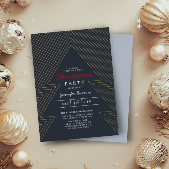 Invitation En Aluminium Noël Moderne Fête Bleue de Vacances Or (Créateur téléchargé)