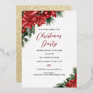 Invitation En Aluminium Noël Or Rouge Feuillage Festif Fête