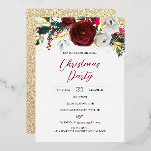 Invitation En Aluminium Noël Or Rouge Feuillage Festif Fête