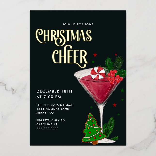 Invitation En Aluminium Noël Soirée Vacances Véritable Or (Recto)