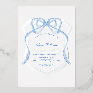 Invitation En Aluminium Nœud bleu clair Crête argentée Baptême