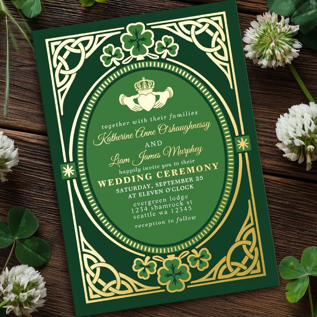 Invitation En Aluminium Nœud celtique Claddagh Trèfle Mariage Vert  (Créateur téléchargé)