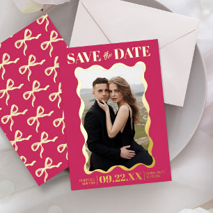 Invitation En Aluminium Nœud Coquette Rétro Photo Mariage Save The Date