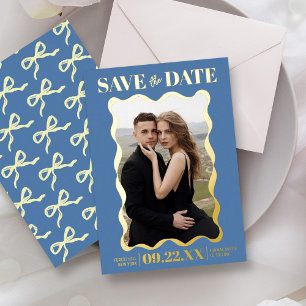 Invitation En Aluminium Nœud Coquette Rétro Photo Mariage Save The Date