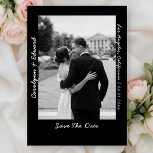 Invitation En Aluminium Noir Argent Mariage manuscrit Enregistrer la date