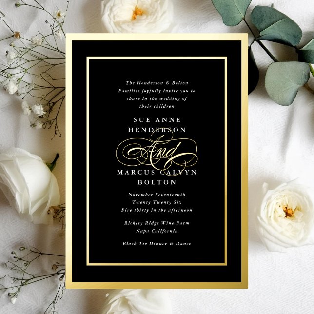 Invitation En Aluminium Noir & Blanc Élégant Calligraphie Formel Mariage (Créateur téléchargé)