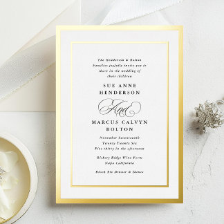 Invitation En Aluminium Noir et blanc Calligraphie Formelle Mariage Foil
