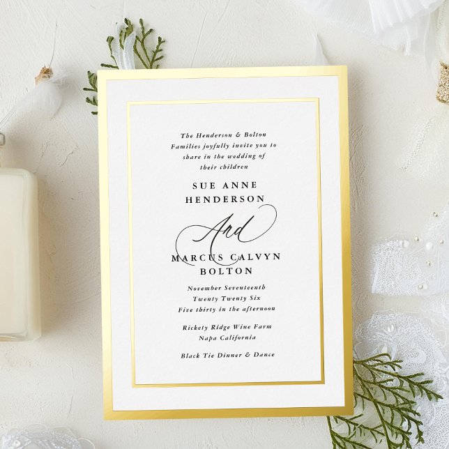 Invitation En Aluminium Noir et Blanc Calligraphie Moderne Feuille Mariage (Créateur téléchargé)