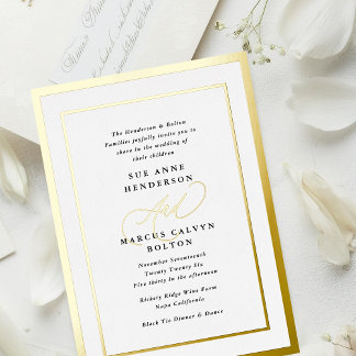 Invitation En Aluminium Noir et blanc Moderne Calligraphie Mariage Or