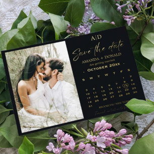 Invitation En Aluminium Noir et Gold Calendrier Mariage Enregistrer la dat