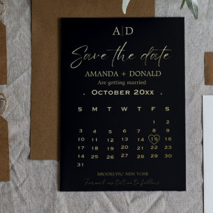 Invitation En Aluminium Noir et Gold Calendrier Mariage Enregistrer la dat