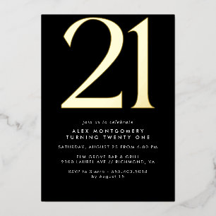 Invitation En Aluminium Noir et or cool   Hommes ou femmes 21e anniversair