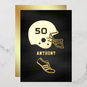 Invitation En Aluminium Noir et or Football Anniversaire Chalkboard