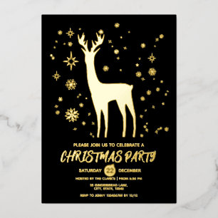 Invitation En Aluminium Noir et or simple moderne élégant Deer Xmas