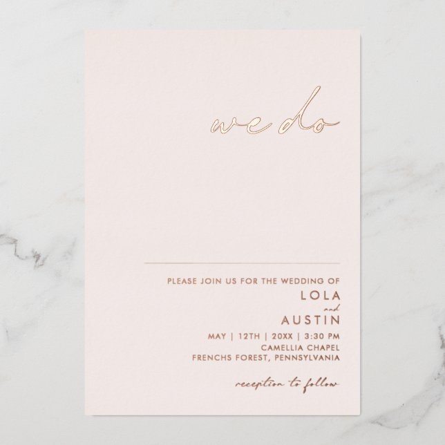 Invitation En Aluminium Noir Minimal Moderne Et Or Rose Nous Faisons Maria (Recto)