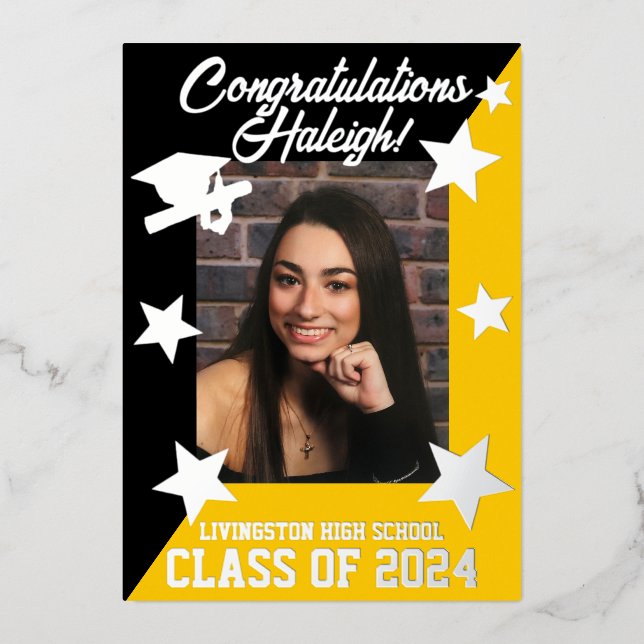 Invitation En Aluminium Noir & Or, Diagonal Graduation Argent (Recto)
