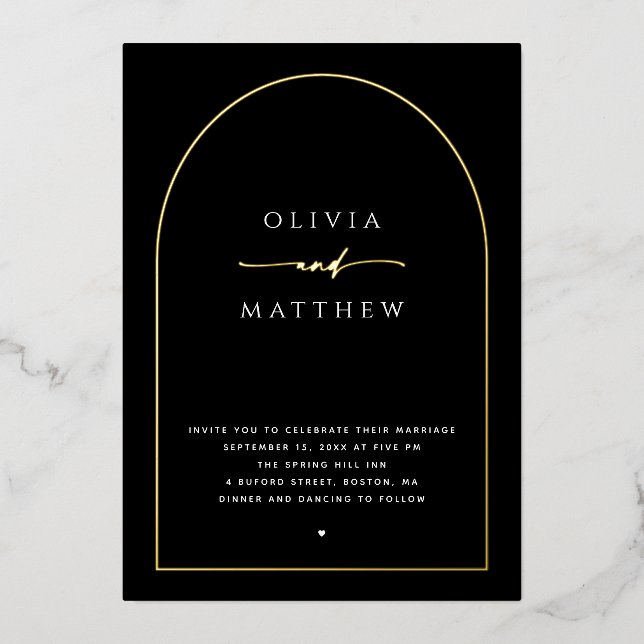 Invitation En Aluminium Noir Or Formal Mariage élégant | Photo Arch (Recto)