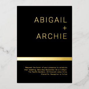 Invitation En Aluminium Noir & Or moderne minimaliste Mariage or