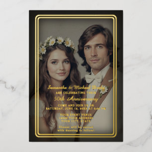 Invitation En Aluminium Noir Vintage moderne et or 50e anniversaire