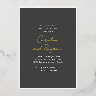 Invitation En Aluminium Noms de script de Gold noir doux Dîner de répétiti